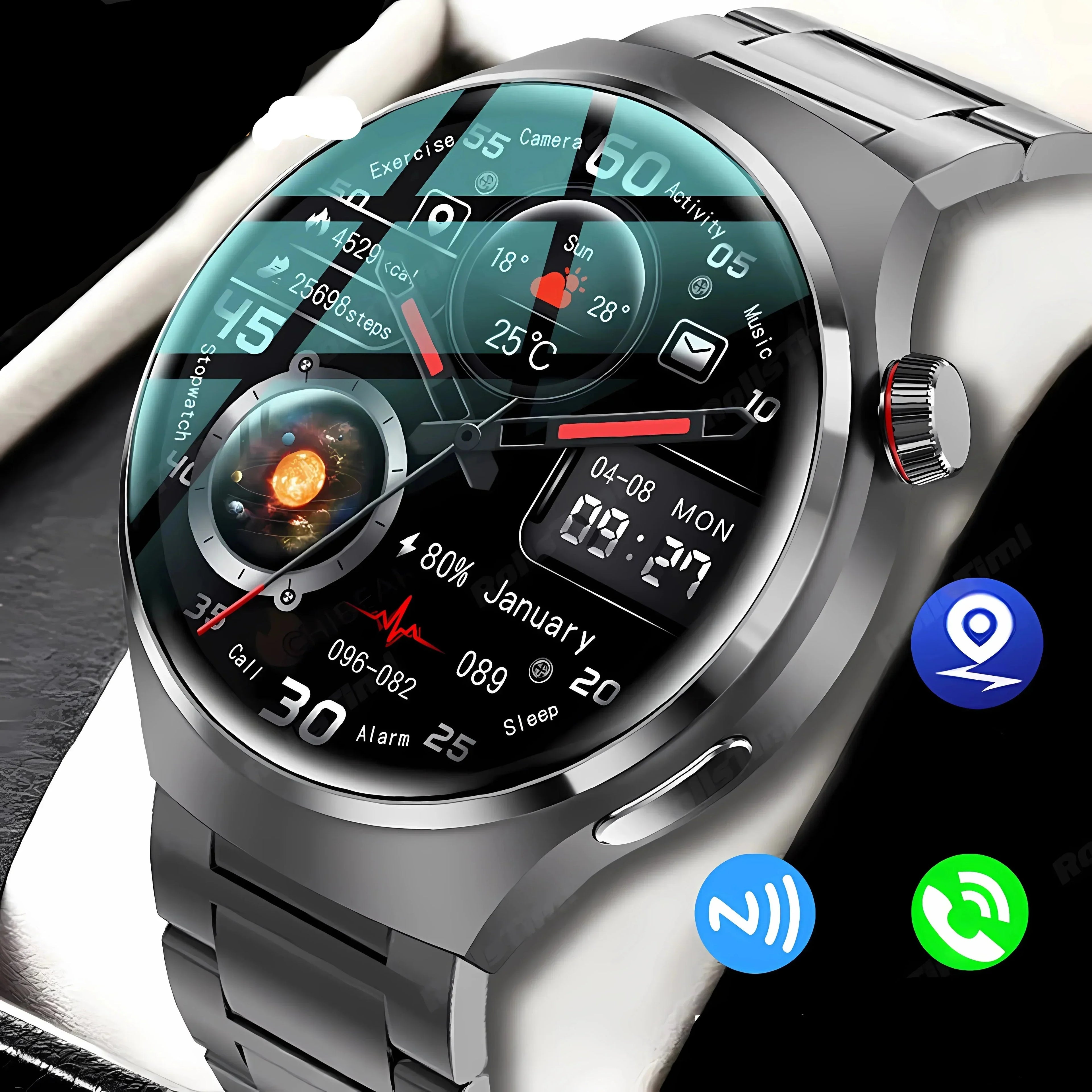Ares Pro 2024 Smartwatch – NFC, Sundhedsovervågning, GPS og Bluetooth-opkald