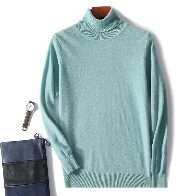 Herres rullekrave 100% ren uld sweater - efterår og vinter stor størrelse løs strikket jumper