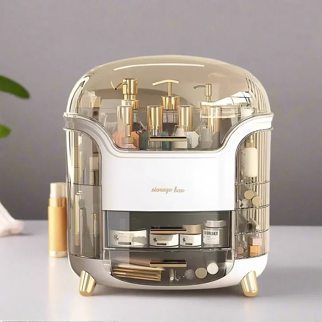 LuxeGlow Makeup Organizer med skuffer og låg