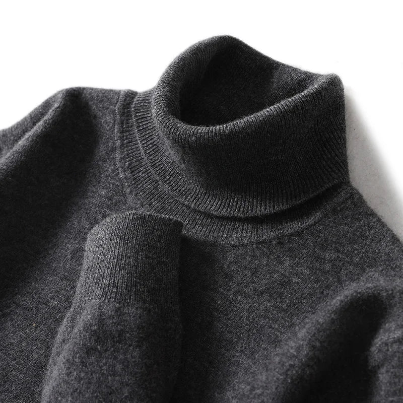Herres rullekrave 100% ren uld sweater - efterår og vinter stor størrelse løs strikket jumper