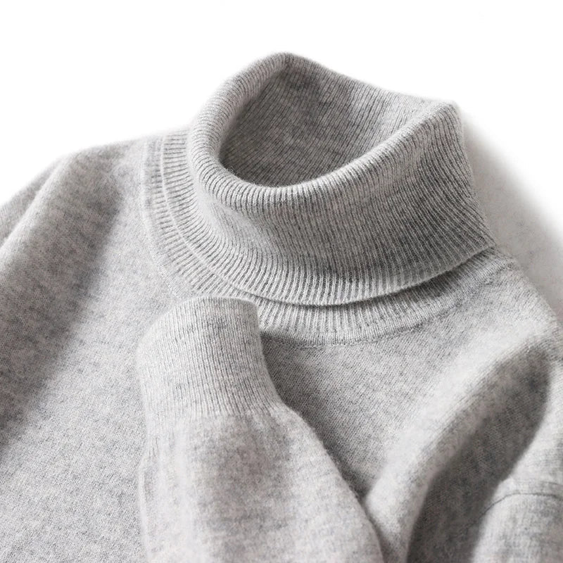 Herres rullekrave 100% ren uld sweater - efterår og vinter stor størrelse løs strikket jumper