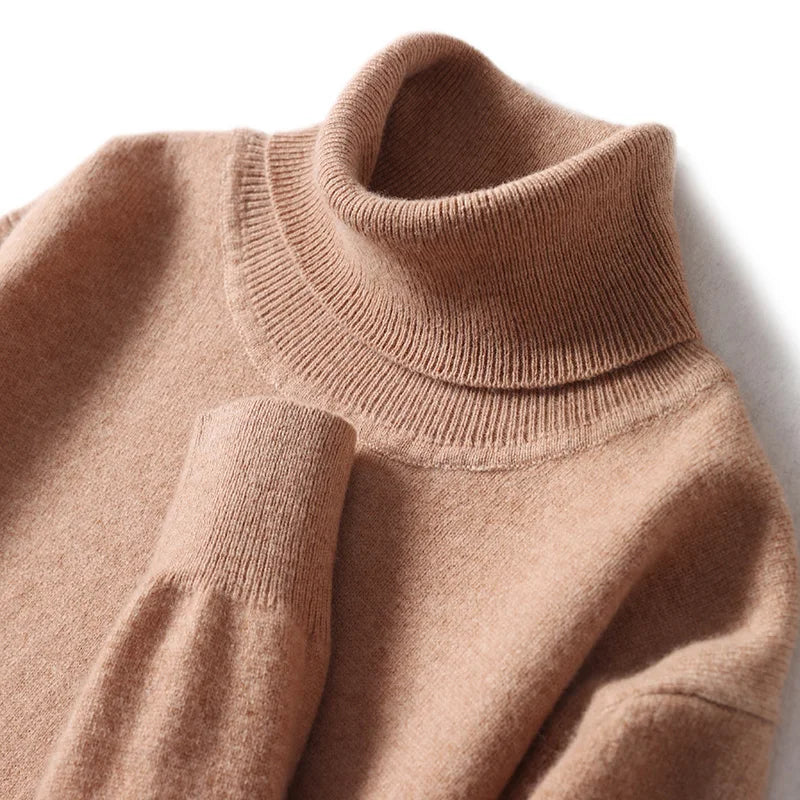 Herres rullekrave 100% ren uld sweater - efterår og vinter stor størrelse løs strikket jumper