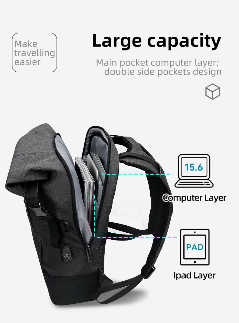 CityTrail Rolltop-ryggsekk med USB-port for utendørs bruk