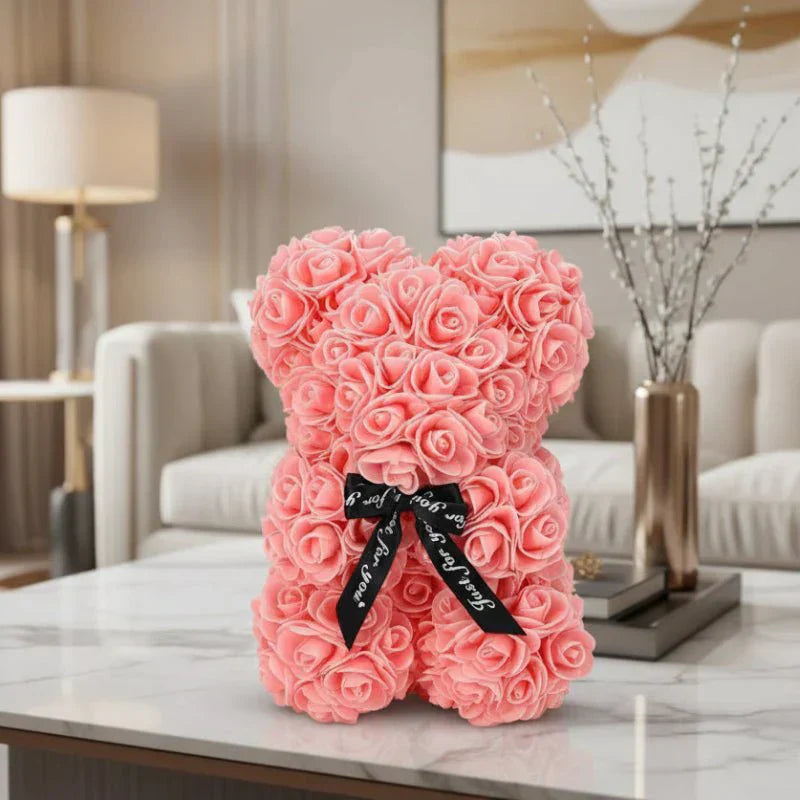 Everrose Bear Håndlaget Evig Rose Teddybjørn Romantisk Gave til Kjære