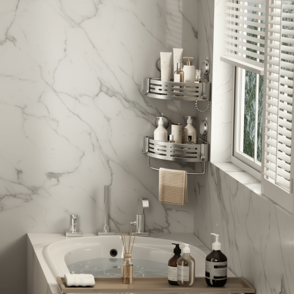 SHELVARA Corner Shelf In Gray For Neat Organization