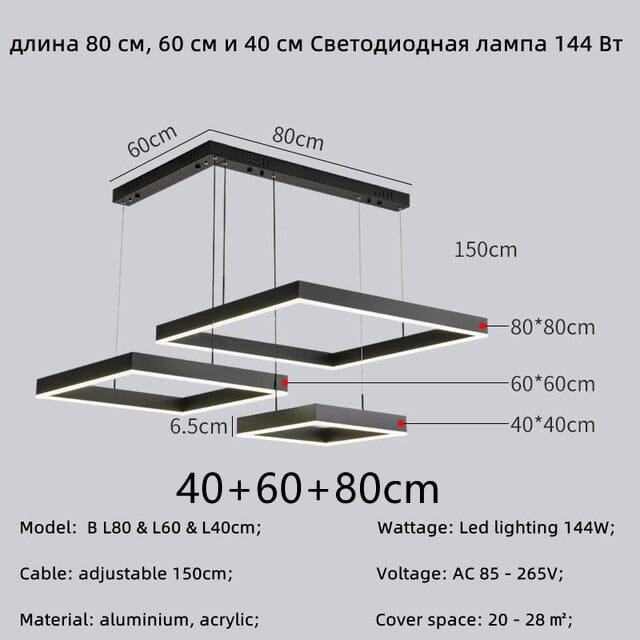 Geometrikus Négyzet Függeszték Csillár Kortárs Fénnyel