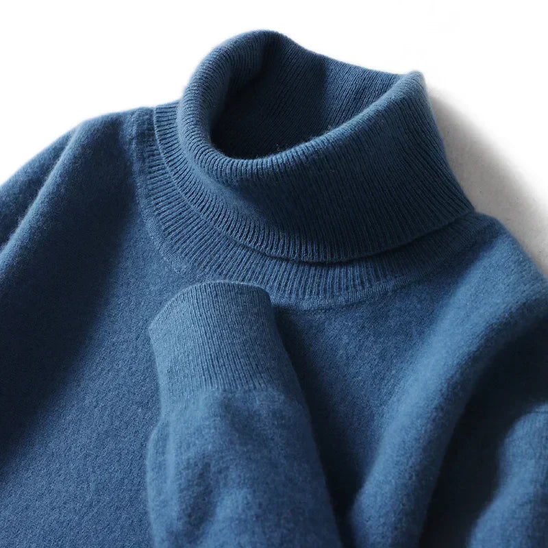 Herres rullekrave 100% ren uld sweater - efterår og vinter stor størrelse løs strikket jumper