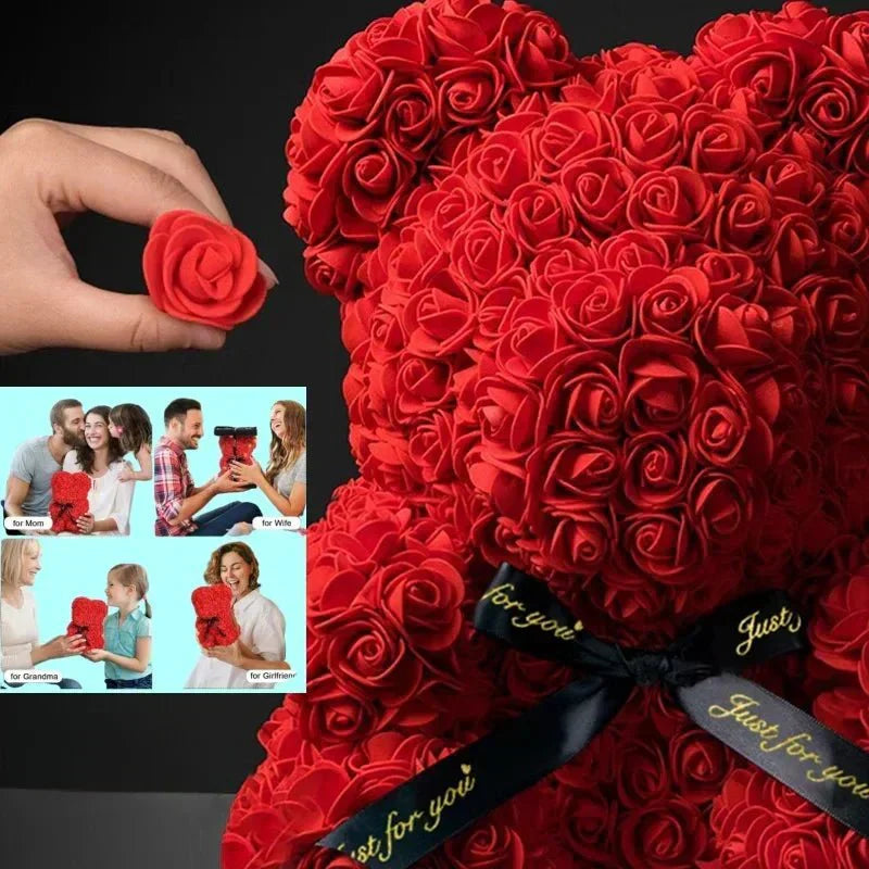 Everrose Bear Håndlaget Evig Rose Teddybjørn Romantisk Gave til Kjære
