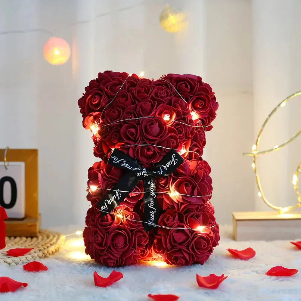 Aurora Evig Rose Teddybjørn Gavesett med Lys til Valentinsdagen