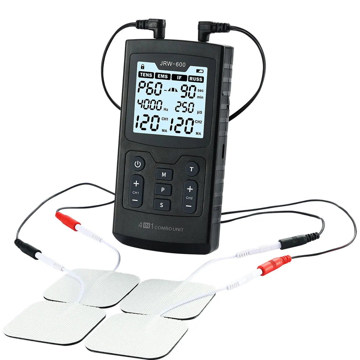 4-in-1 TENS EMS IFC Russian Stimulation Device with 60 Modes & 120 Intensity Levels for Muscle & Nerve Comfort