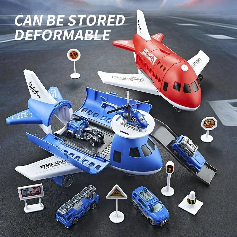 NovaTown Trägheitsflugzeug- und Fahrzeug-Spielset für Kinder mit Hubschrauber-Straßenschildern