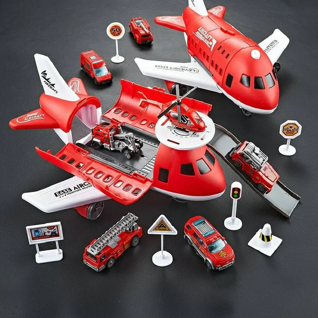NovaTown Trägheitsflugzeug- und Fahrzeug-Spielset für Kinder mit Hubschrauber-Straßenschildern