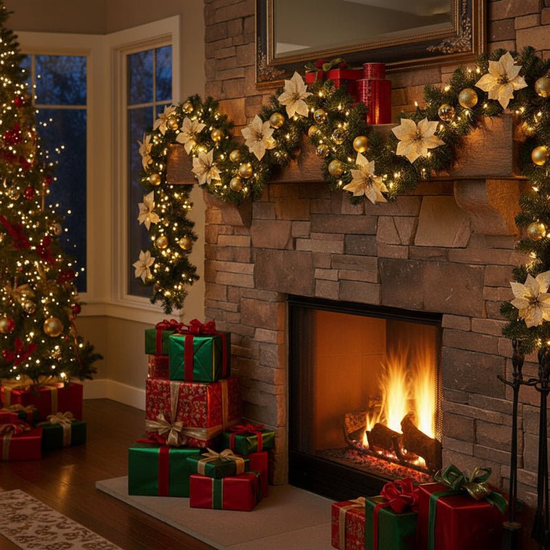Guirlande de Noël en rotin illuminée LumaWeave avec LED blanc chaud, 2,7 m pour manteau de cheminée