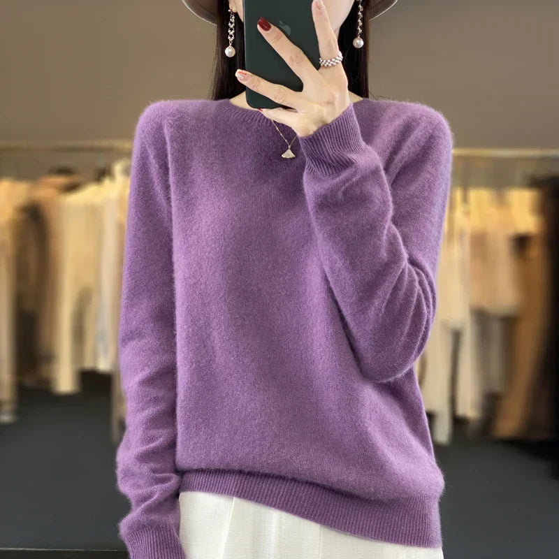 Adriana: Maglione da donna in lana merino 100% con scollo a O