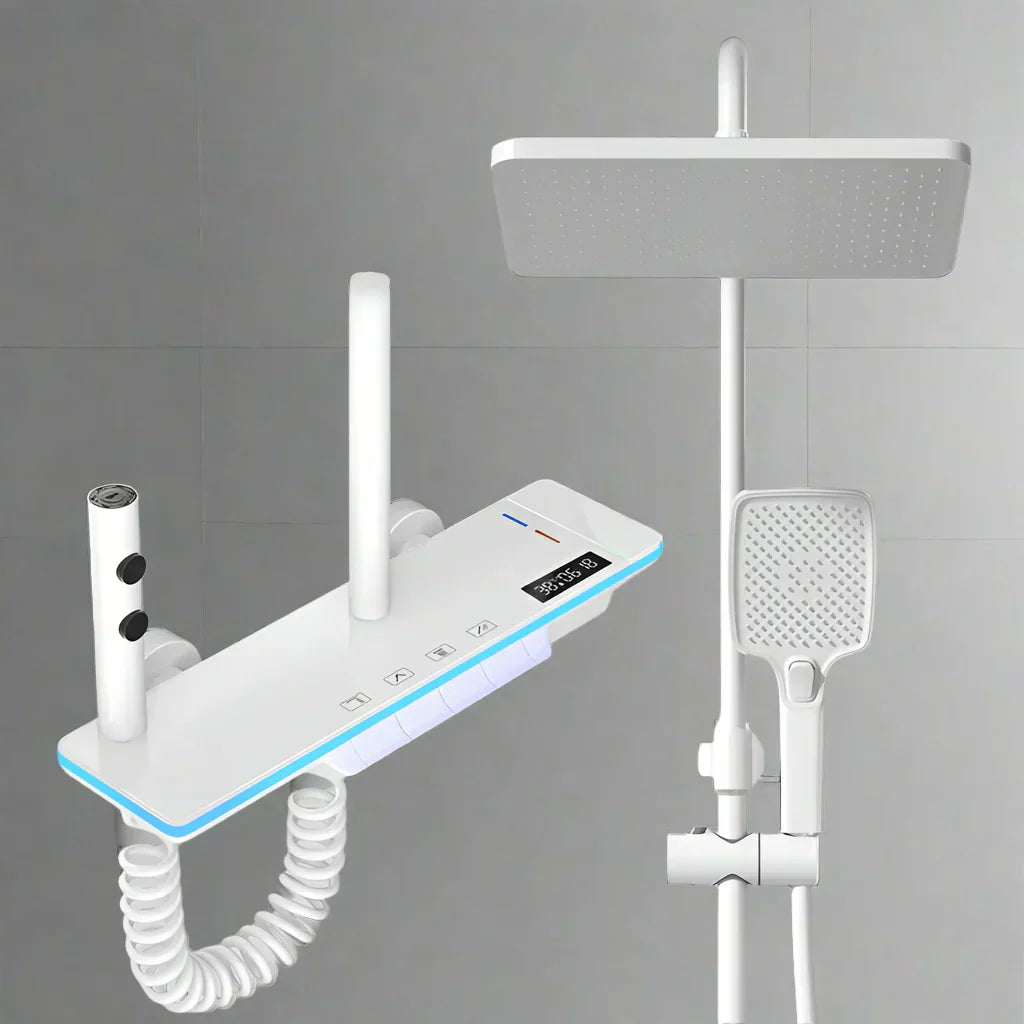 Luxura Digitales Display Wasserfall-Duschsystem – Messing Regenfallmischer mit LED-Lampe