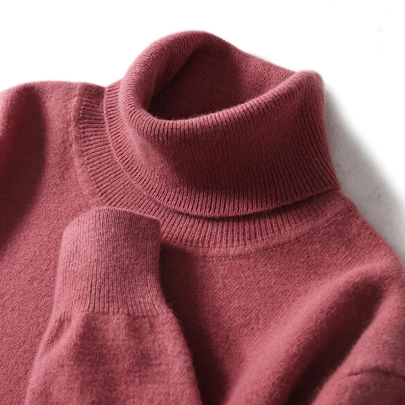 Herres rullekrave 100% ren uld sweater - efterår og vinter stor størrelse løs strikket jumper