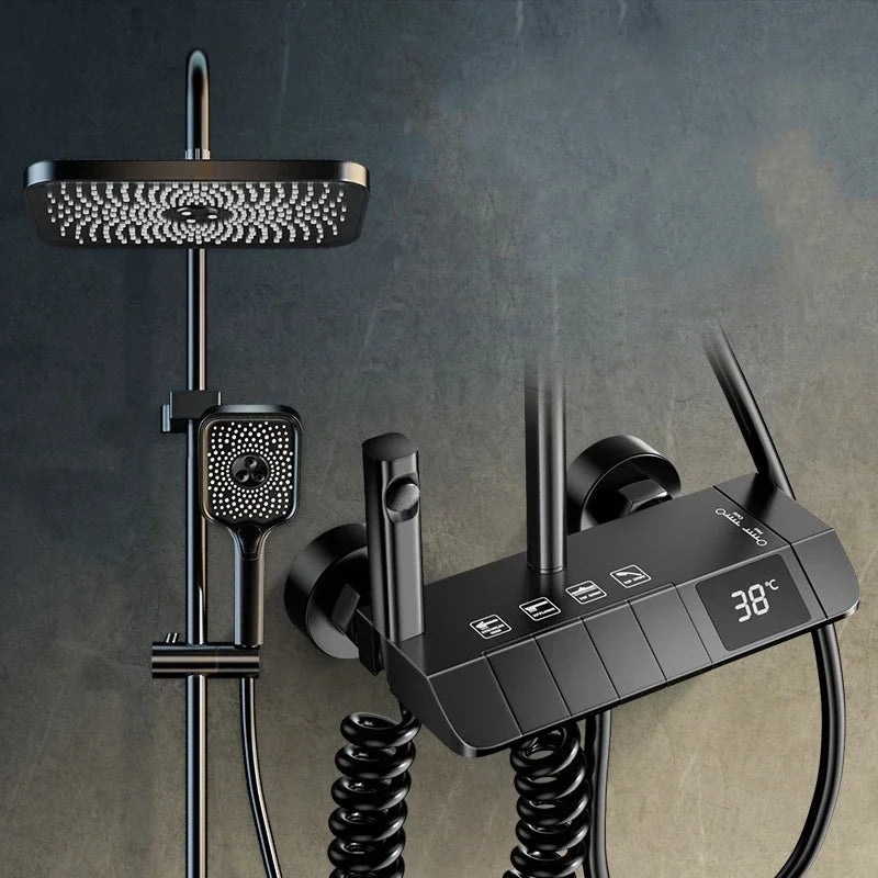 AquaSense Digital Brusesæt – 4 Funktioner, Højt Tryk, Kobberblander, Termostatstyring