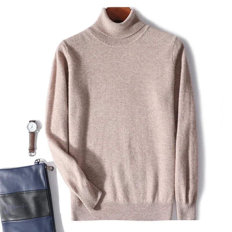 Herres rullekrave 100% ren uld sweater - efterår og vinter stor størrelse løs strikket jumper