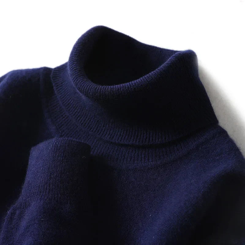 Herres rullekrave 100% ren uld sweater - efterår og vinter stor størrelse løs strikket jumper