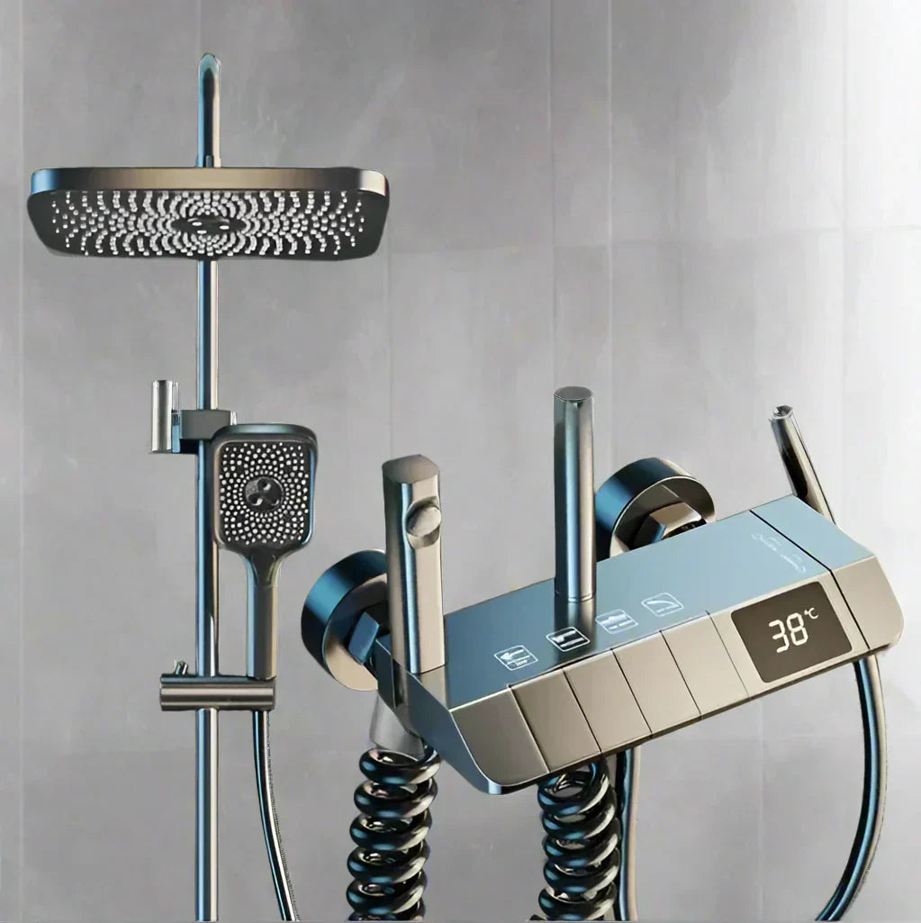 AquaSense Digital Brusesæt – 4 Funktioner, Højt Tryk, Kobberblander, Termostatstyring