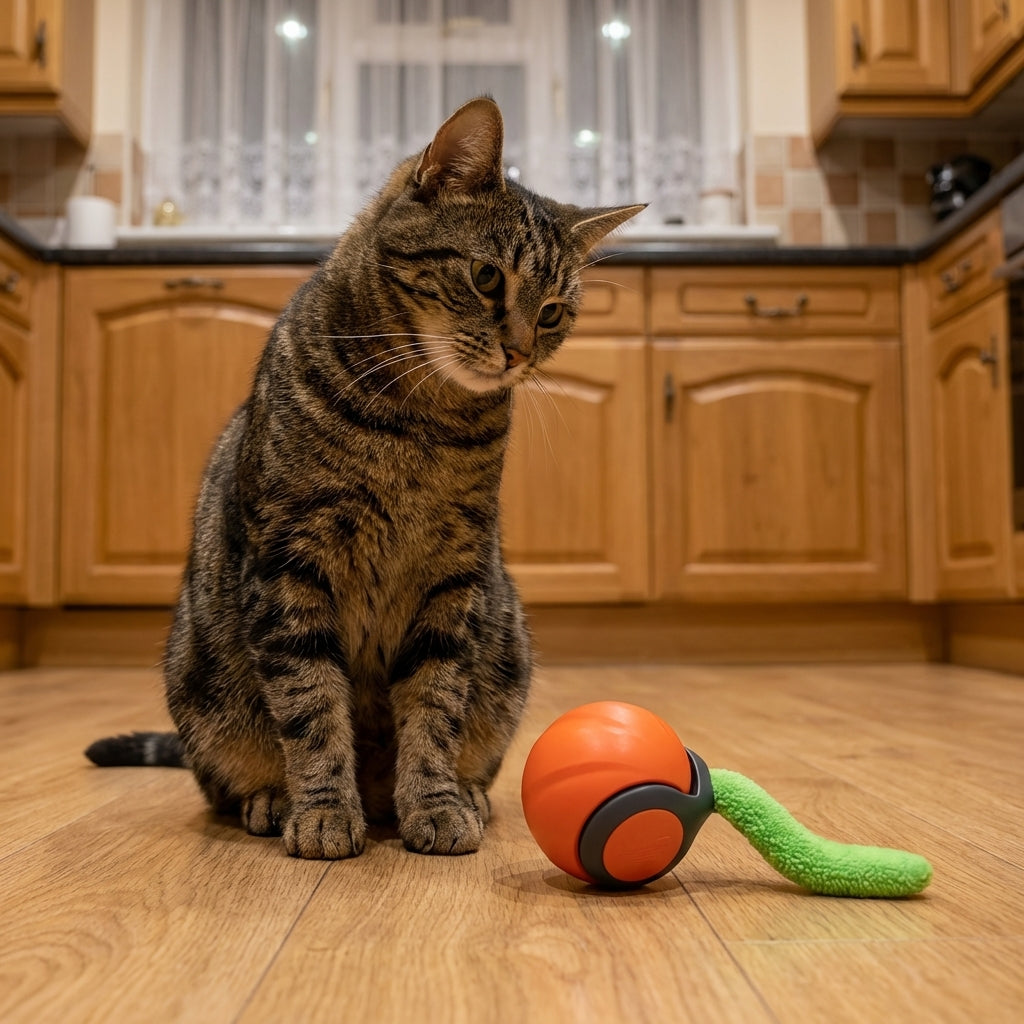 Selbstfahrender Katzenspielball mit Bewegungssensor und Pfotenaktivierung, USB-C wiederaufladbar