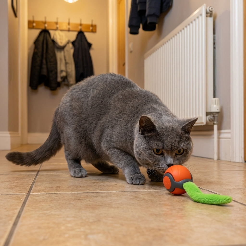 Selbstfahrender Katzenspielball mit Bewegungssensor und Pfotenaktivierung, USB-C wiederaufladbar