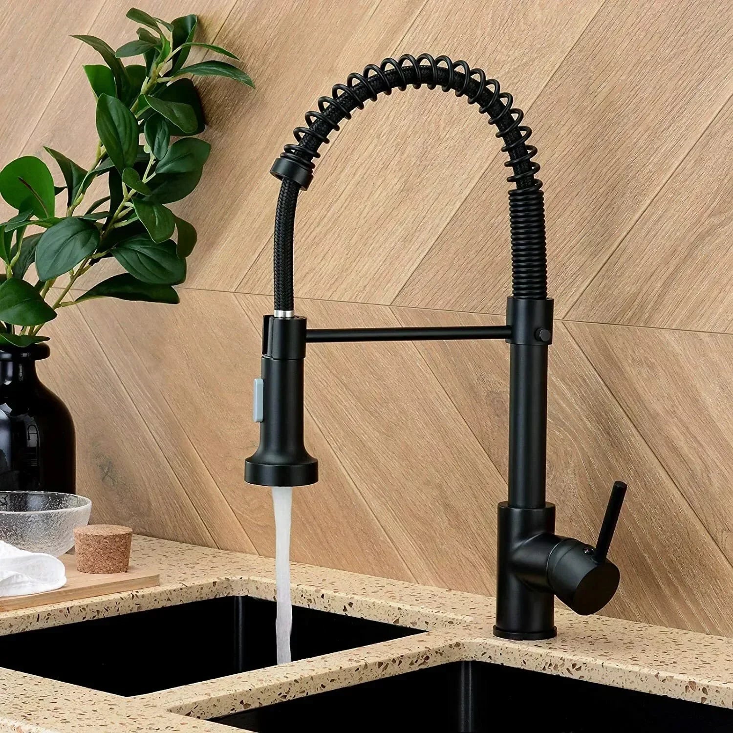 Robinet de cuisine Sophia noir mat – Robinet d'eau chaude et froide monté sur planche