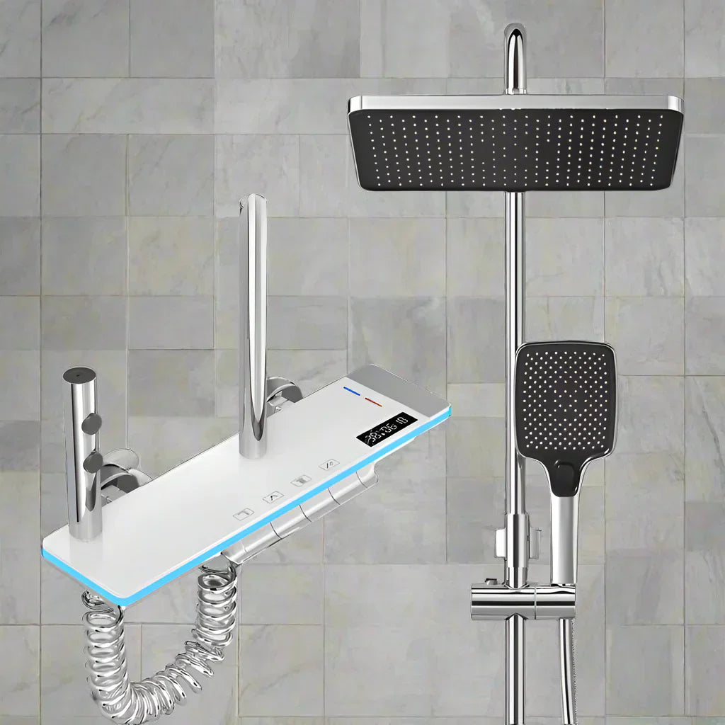 Luxura Digitales Display Wasserfall-Duschsystem – Messing Regenfallmischer mit LED-Lampe
