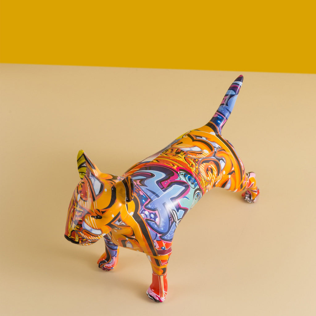 Graffiti Painted Bull Terrier Dog Art Sculpture