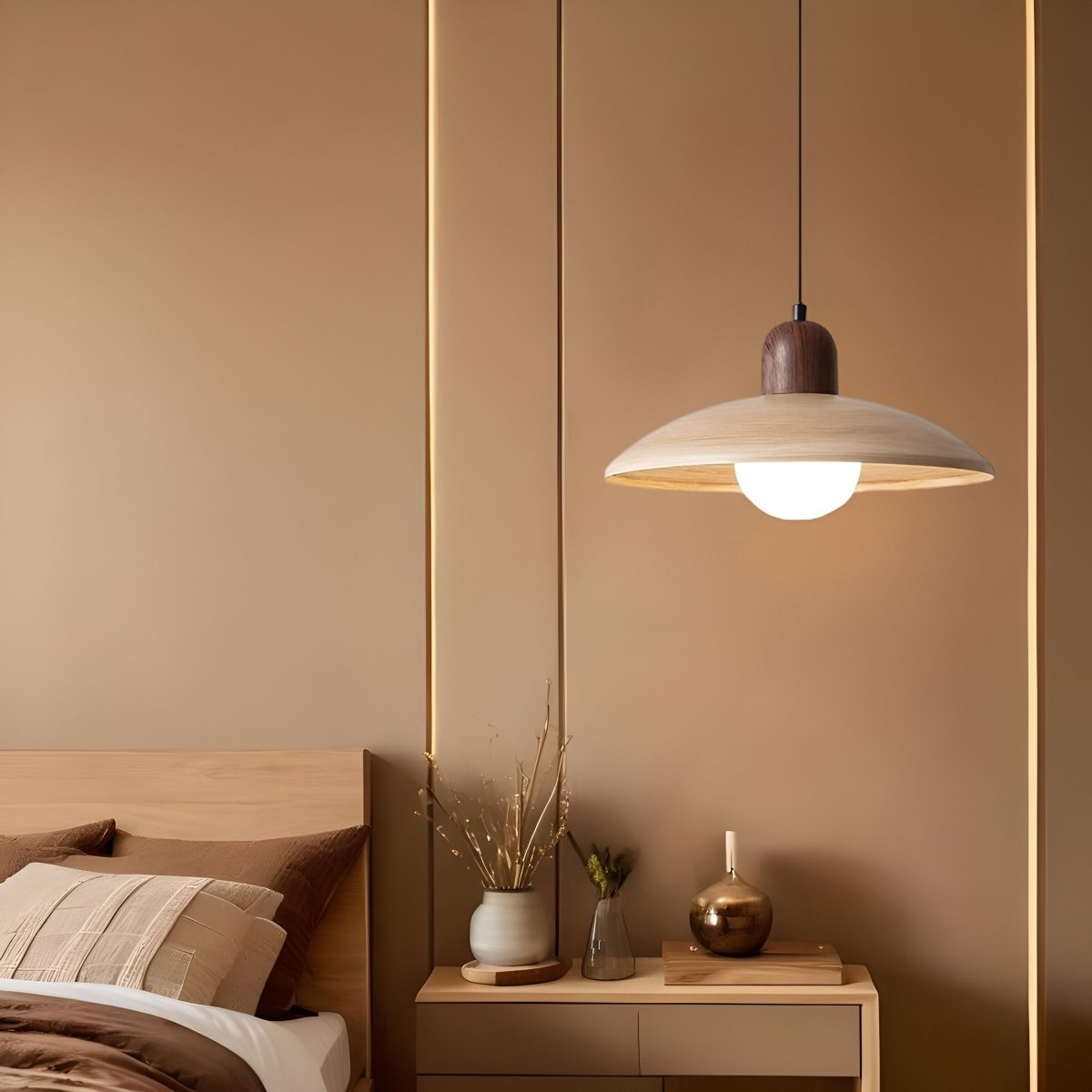 Wooden Pendant Light In Dome Form For Modern Ceiling Fixture