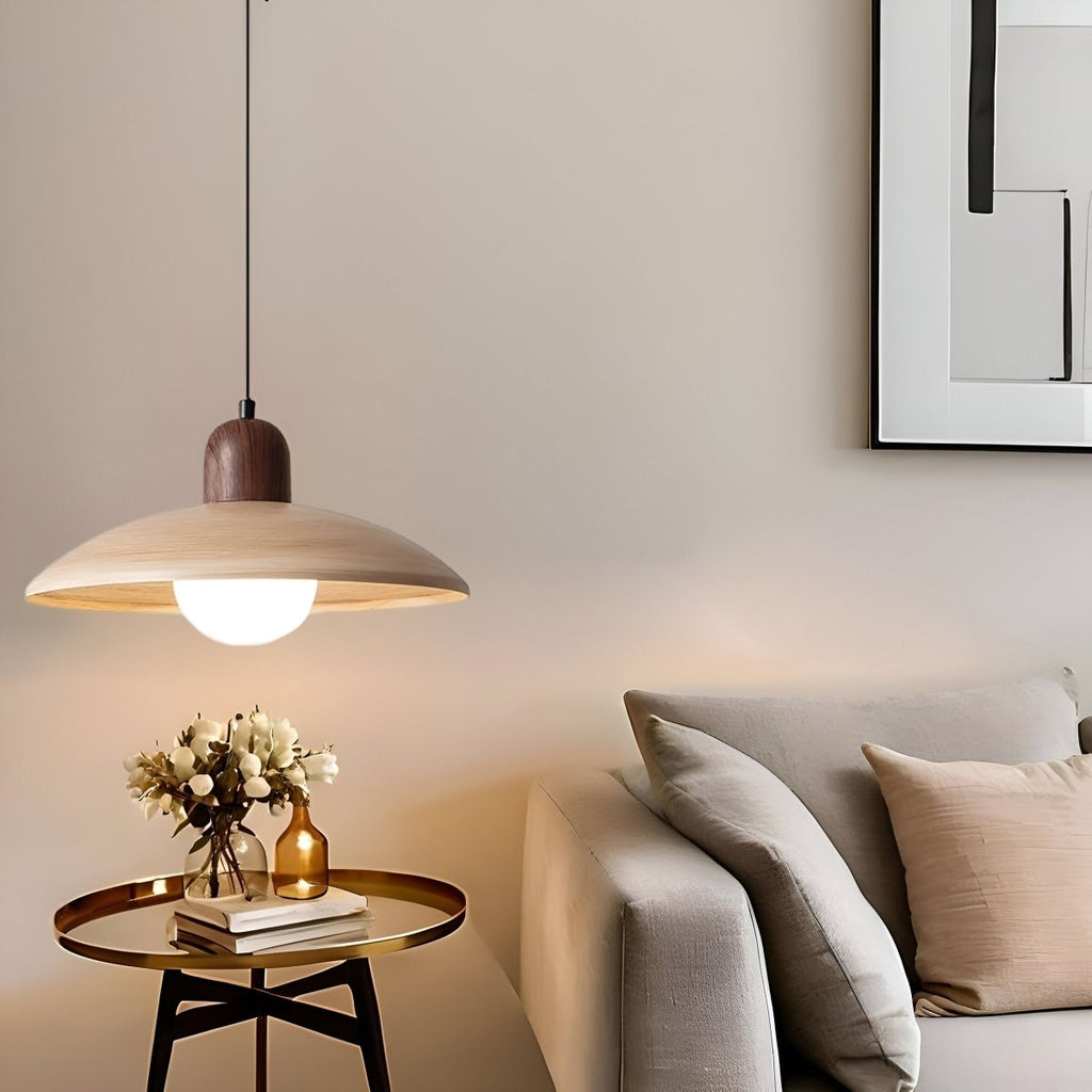 Wooden Pendant Light In Dome Form For Modern Ceiling Fixture