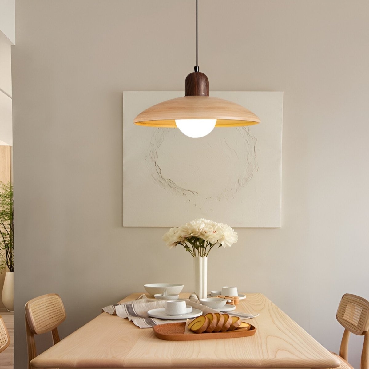 Wooden Pendant Light In Dome Form For Modern Ceiling Fixture
