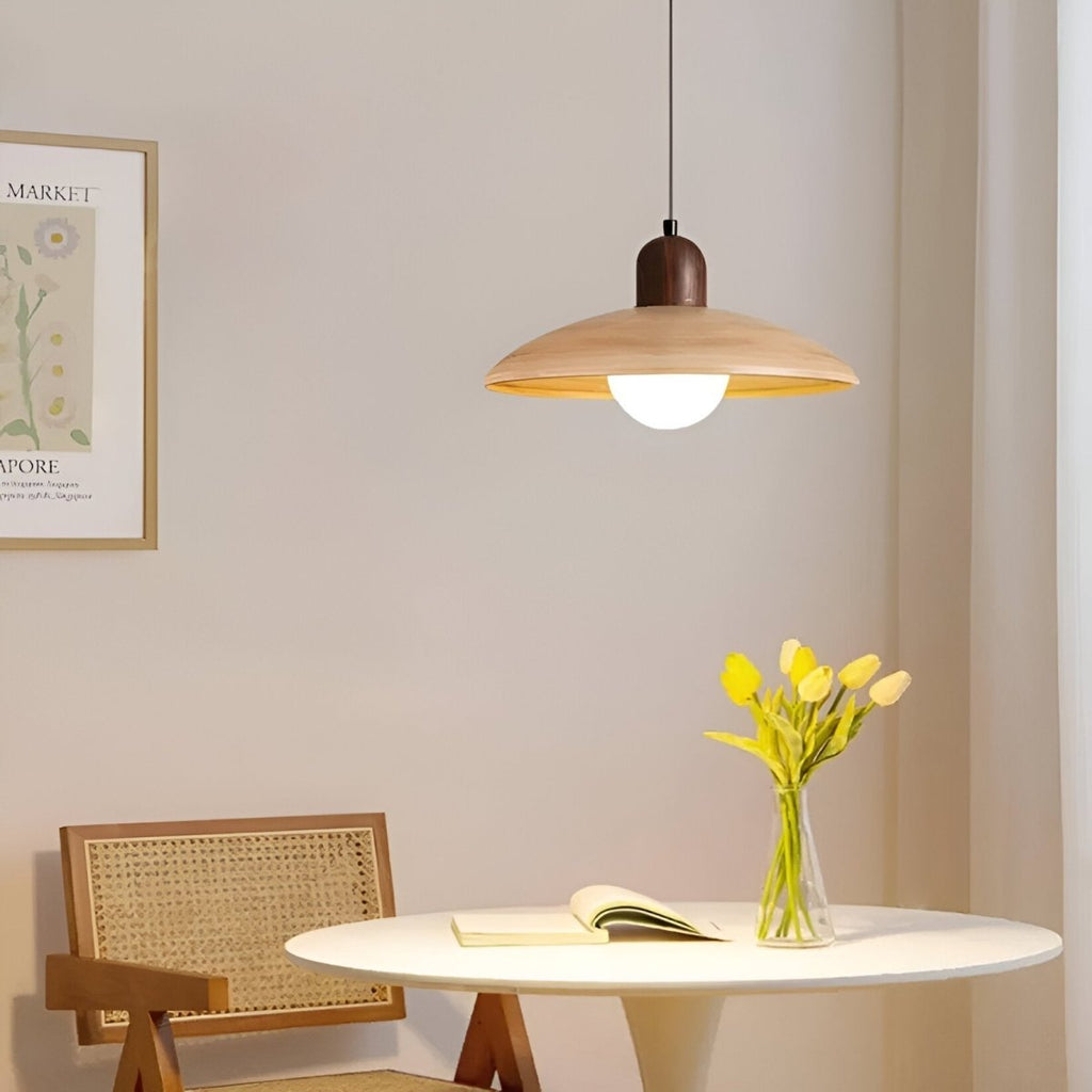Wooden Pendant Light In Dome Form For Modern Ceiling Fixture