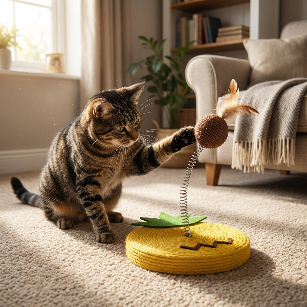 Fruit Designs Cat Toy With Sisal Base And Spring Mechanism, 17.5 x 20 cm