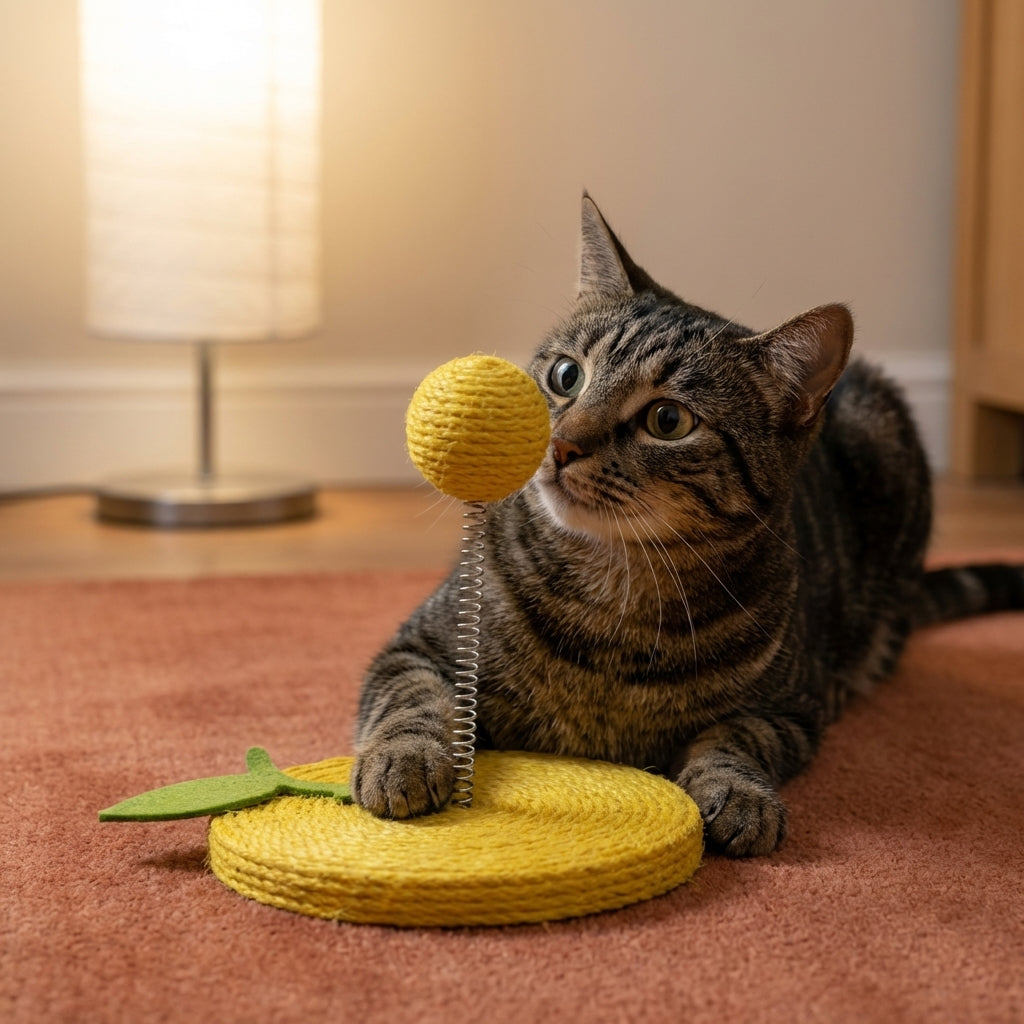 Fruit Designs Cat Toy With Sisal Base And Spring Mechanism, 17.5 x 20 cm