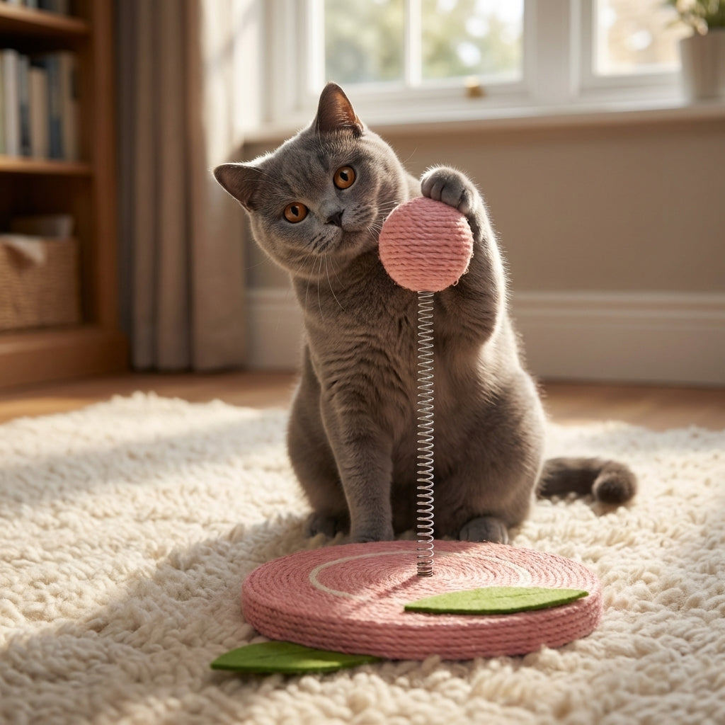 Fruit Designs Cat Toy With Sisal Base And Spring Mechanism, 17.5 x 20 cm