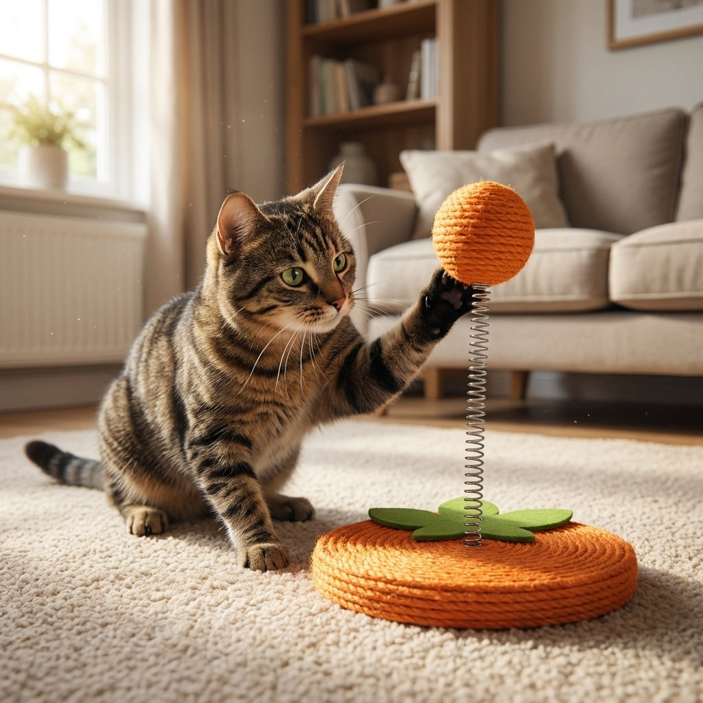 Fruit Designs Cat Toy With Sisal Base And Spring Mechanism, 17.5 x 20 cm