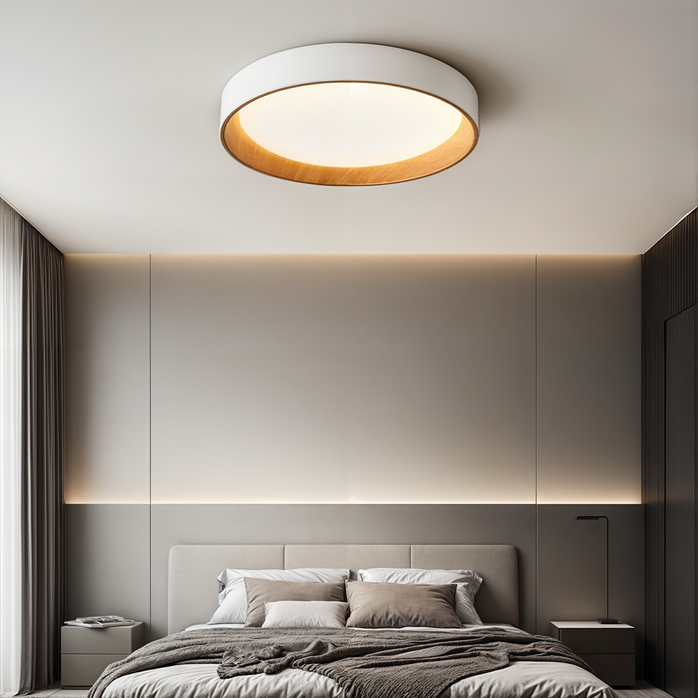 LumaNest Minimal Flush Mount Ceiling Light With Wood Grain Accent