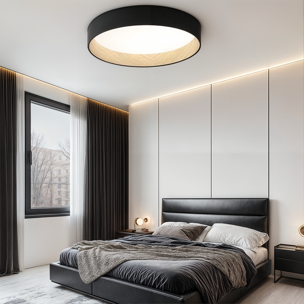 LumaNest Minimal Flush Mount Ceiling Light With Wood Grain Accent
