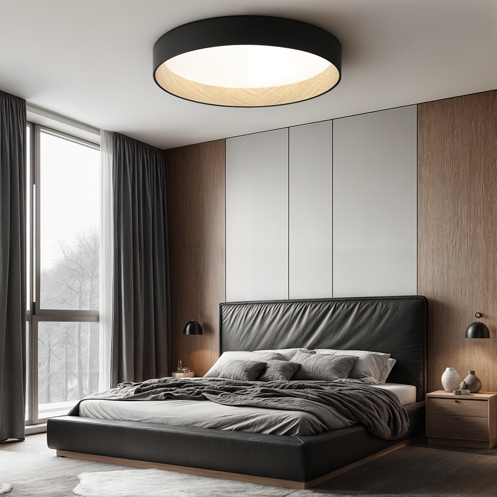 LumaNest Minimal Flush Mount Ceiling Light With Wood Grain Accent