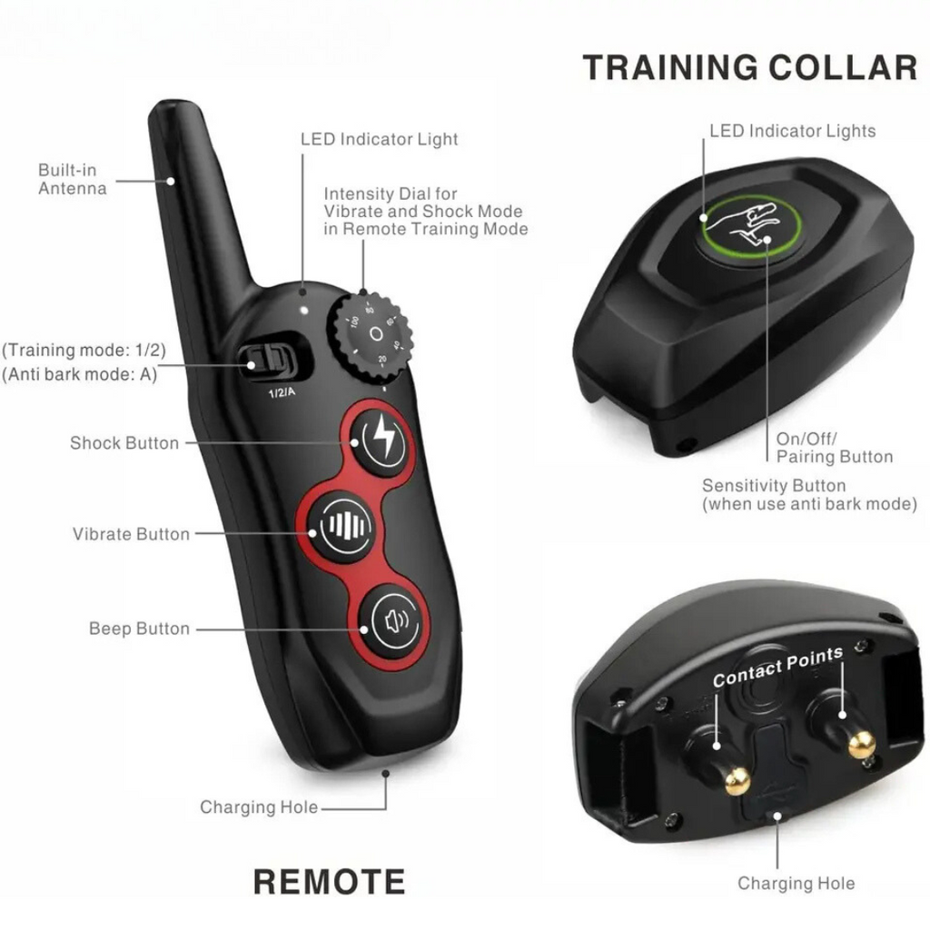 Collier d'entraînement intelligent pour chien avec télécommande - Anti-aboiement automatique, 3 modes d'entraînement, étanche