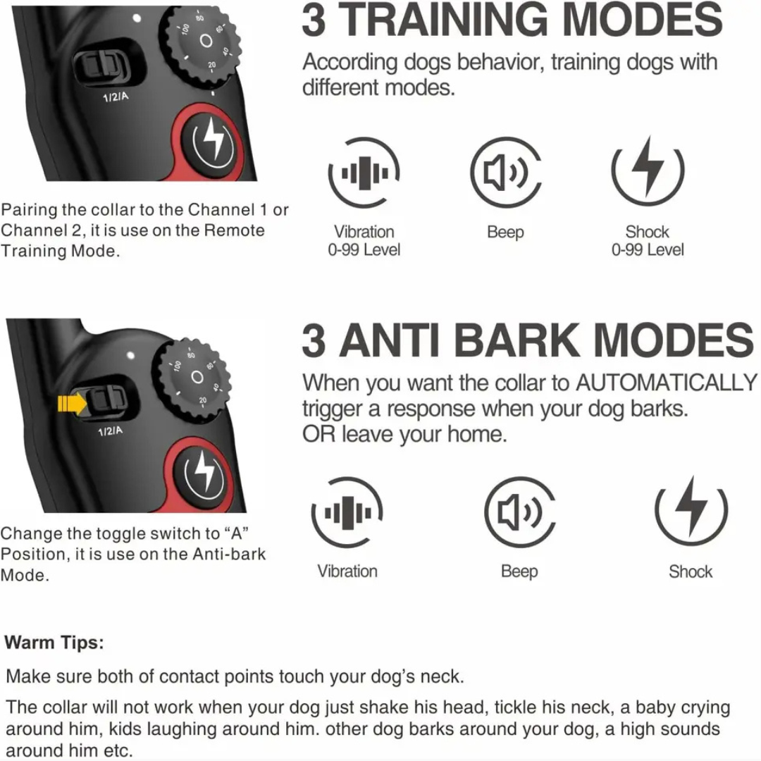 Collier d'entraînement intelligent pour chien avec télécommande - Anti-aboiement automatique, 3 modes d'entraînement, étanche