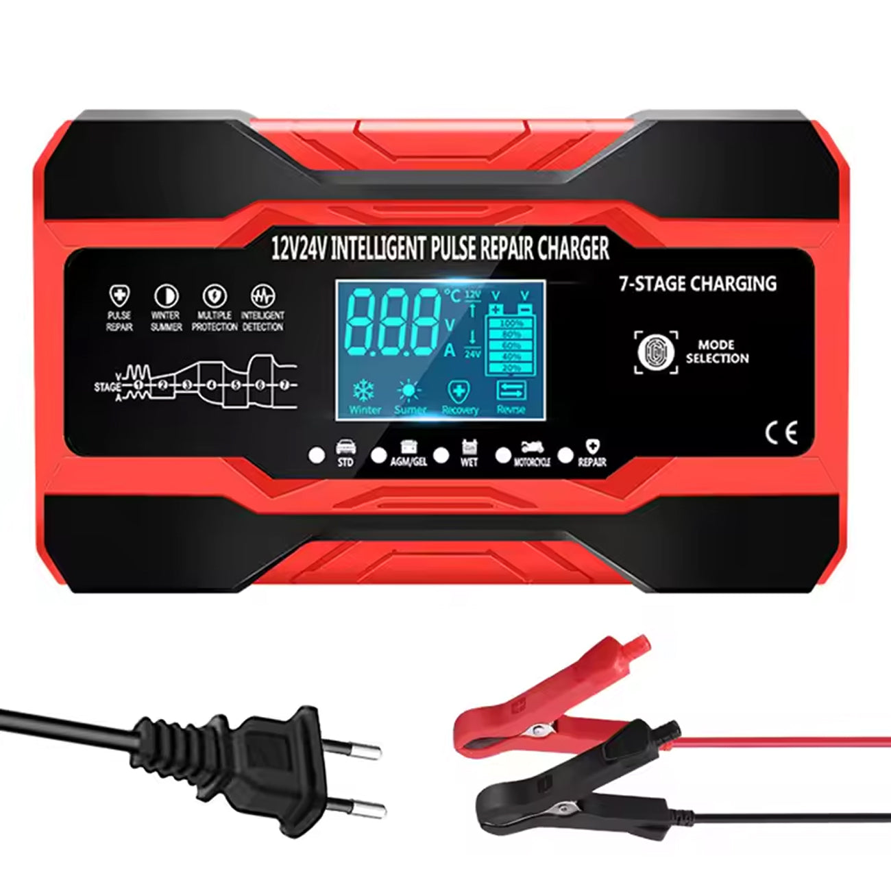 Smart Car Battery Charger | 12V Automatic Charger with LCD Display | Universal Compatibility for Effortless Battery Care 0