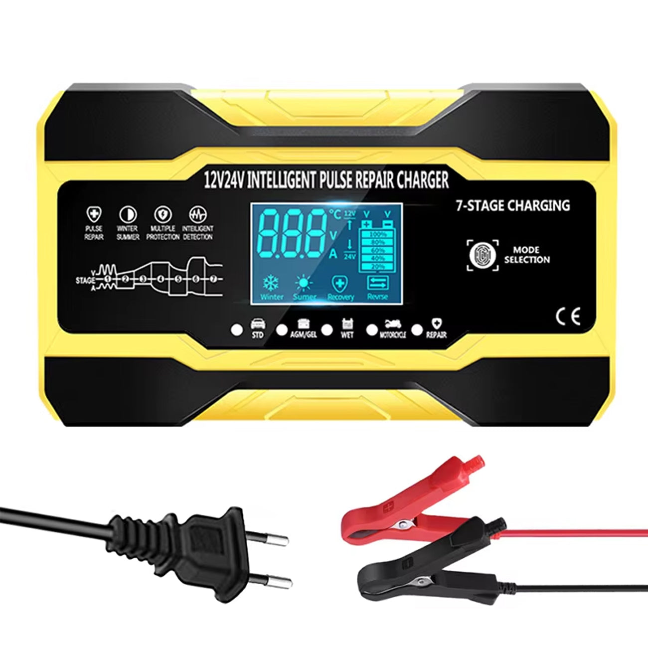 Smart Car Battery Charger | 12V Automatic Charger with LCD Display | Universal Compatibility for Effortless Battery Care 1