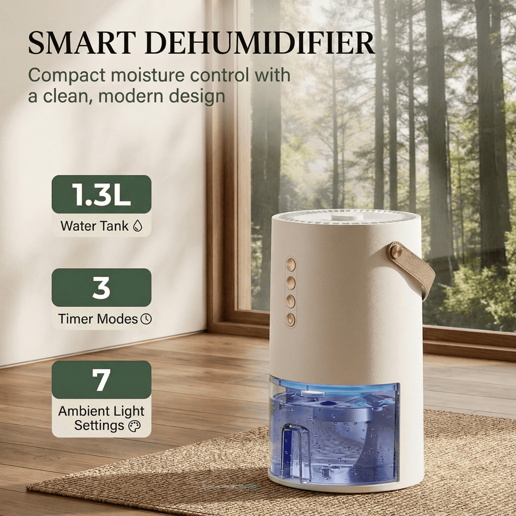 Entfeuchter Pro Kompakt Tragbar mit 1300ml Wassertank und leisem Betrieb