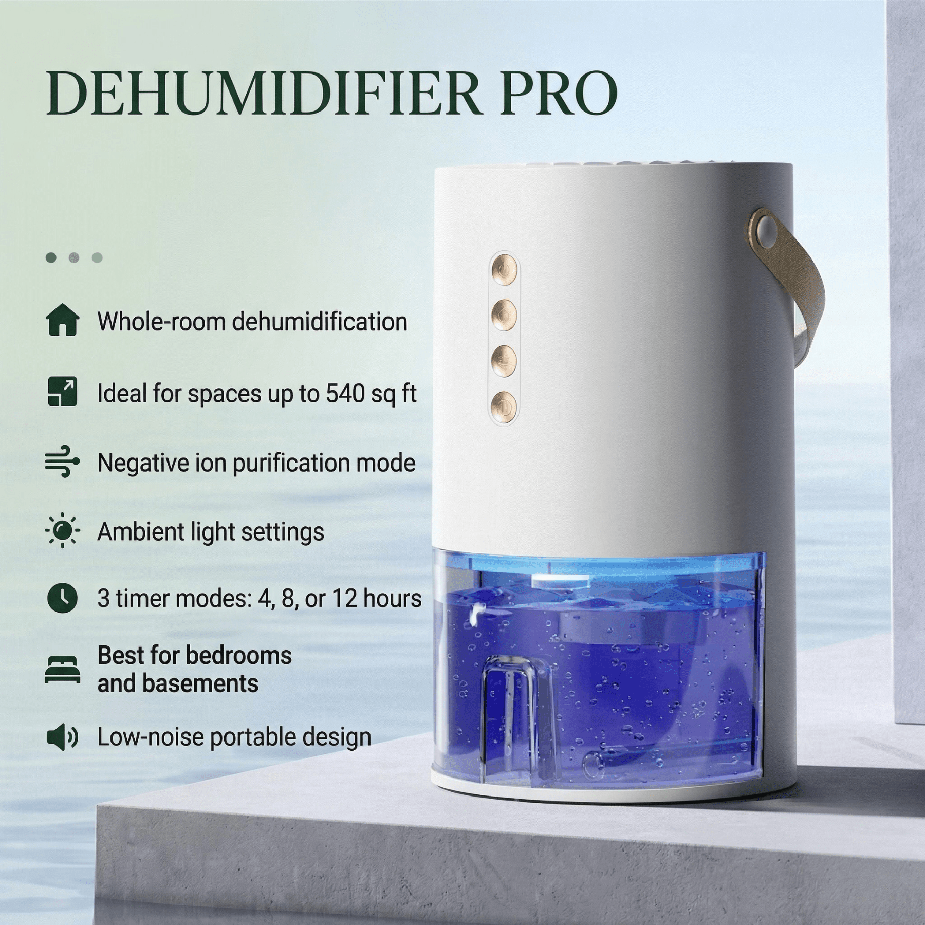 Entfeuchter Pro Kompakt Tragbar mit 1300ml Wassertank und leisem Betrieb