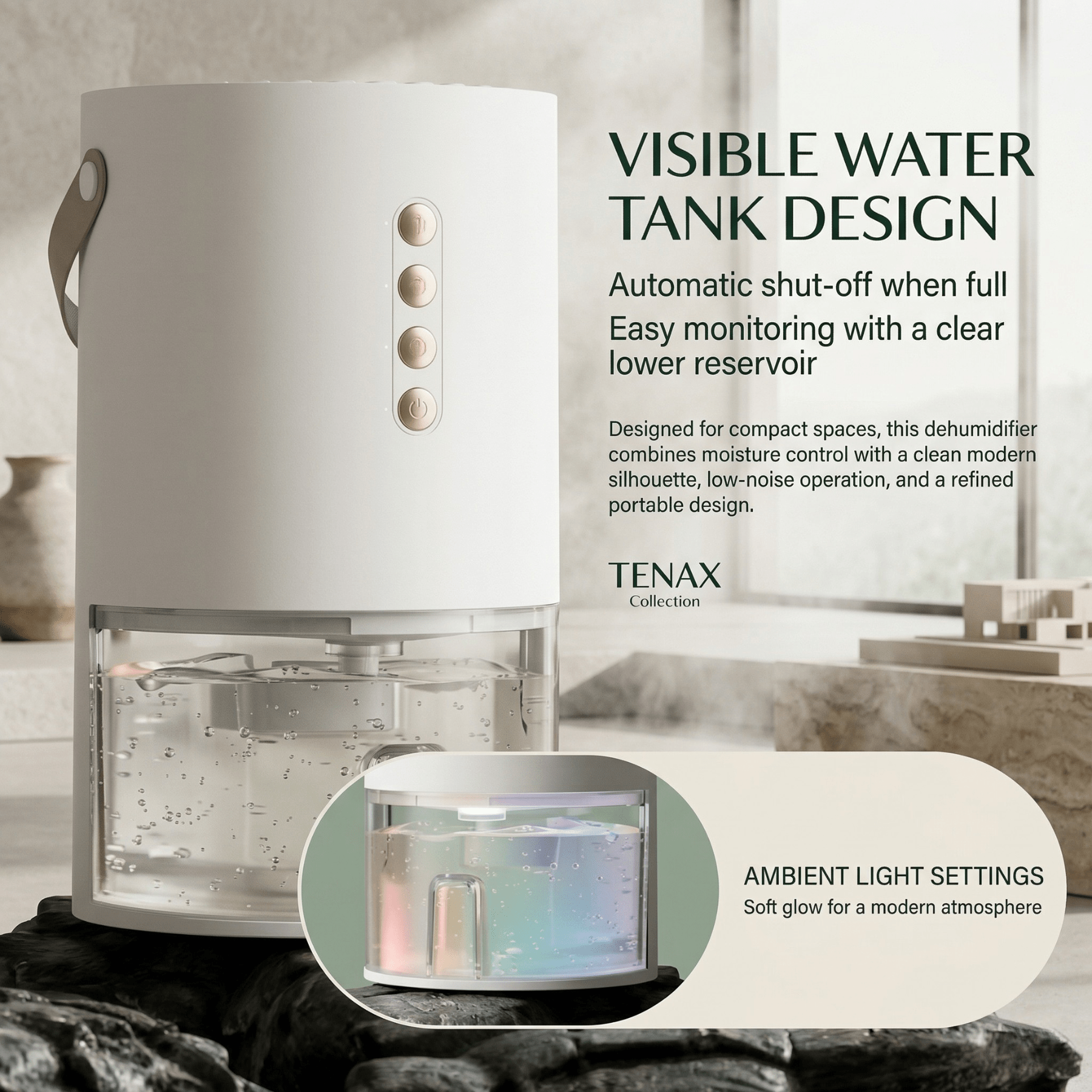 Entfeuchter Pro Kompakt Tragbar mit 1300ml Wassertank und leisem Betrieb