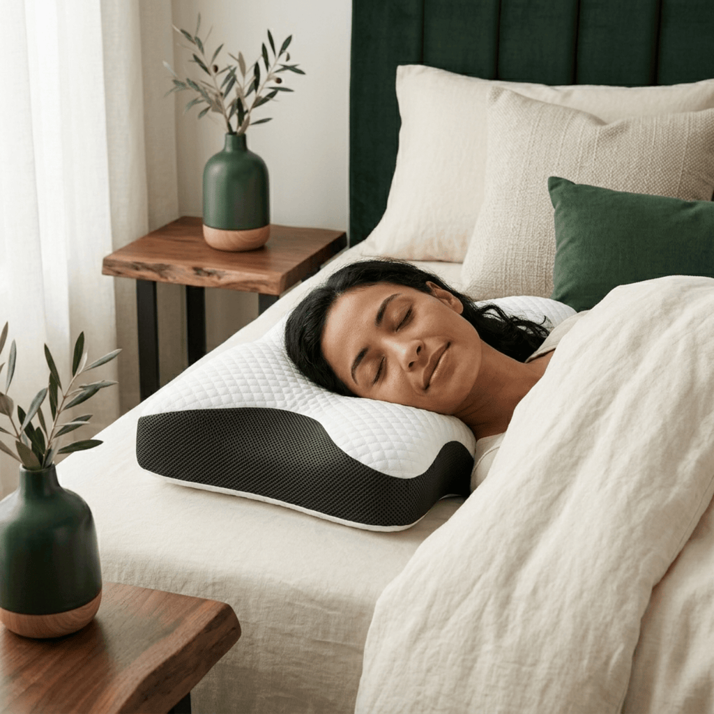 Contoured Cloud Pillow With Dual Height Neck Support for Side and Back Sleepers