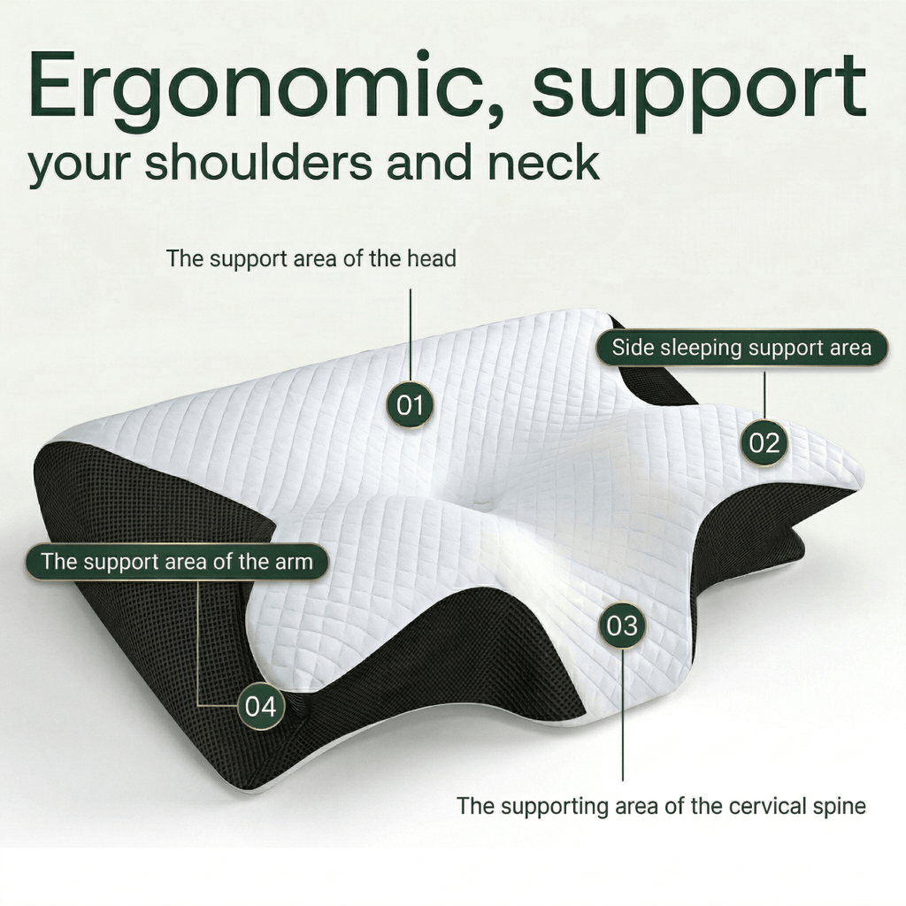 Contoured Cloud Pillow With Dual Height Neck Support for Side and Back Sleepers