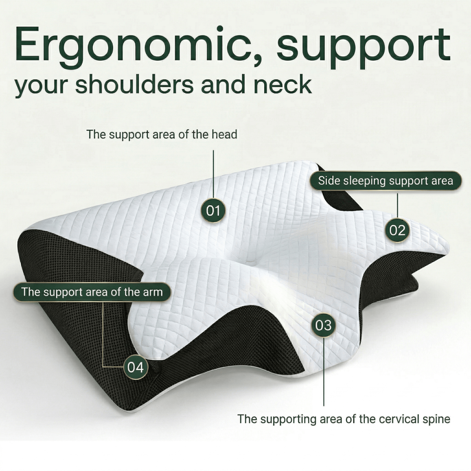 Contoured Cloud Pillow With Dual Height Neck Support for Side and Back Sleepers